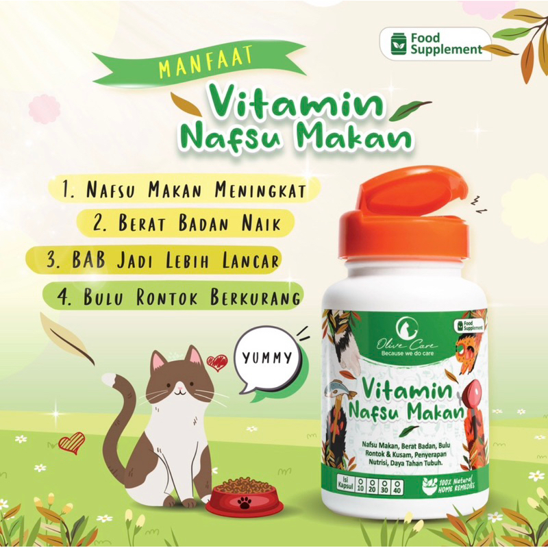 Olive Care Vitamin Kucing NAFSU MAKAN untuk Nafsu Makan, Gemukin Badan, Bulu Rontok, Daya Tahan Tubuh dan Konstipasi