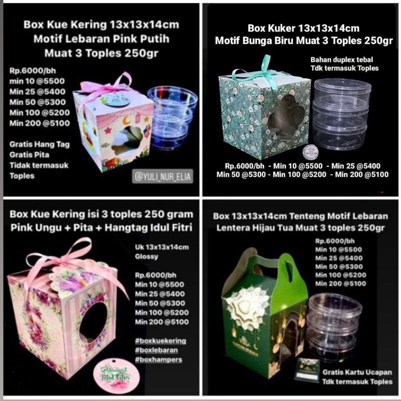 

Box 13x13x14cm Tenteng Motif Lebaran Muat 3 Toples 250 gr