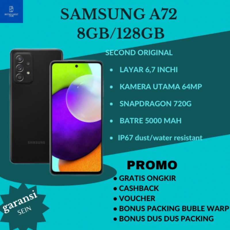 Samsung galaxy a72 8/256 fulset mulus second original