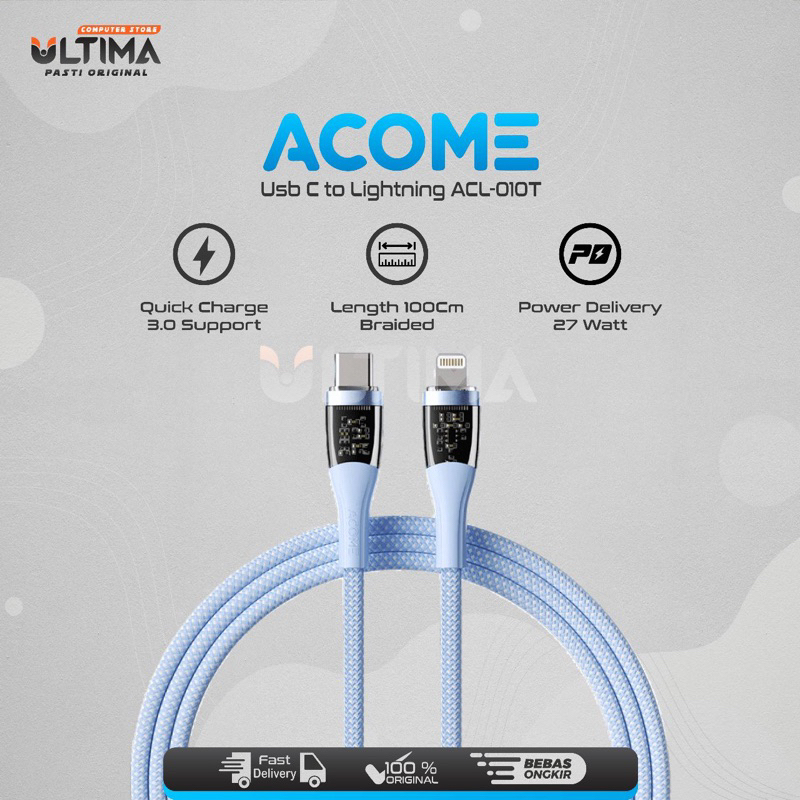 Acome Kabel Data Type C to Lightning Fast charging PD 27W ACL-010T
