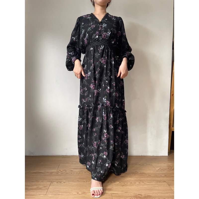 Zéa - Byanca - Dress Korea Motif Bunga Busui Crincle Maxi