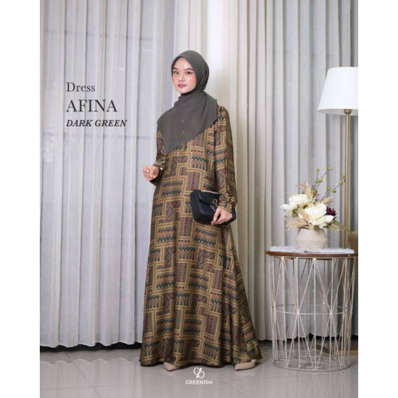 [ READY ] AFINA DRESS BY GREENISM GAMIS SYARI MOTIF DRESS MUSLIM ARMANI SILK