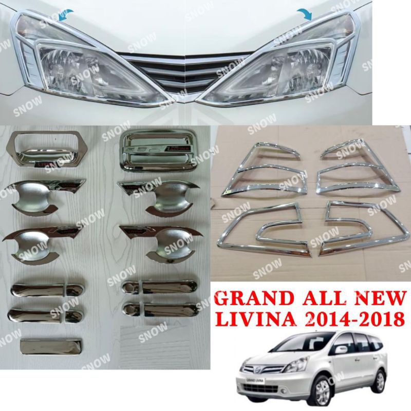 Paket Garnish Depan Belakang Outer Handle Tank Cover Grand All New Livina 2014 2017 2018 Hitam Chrome