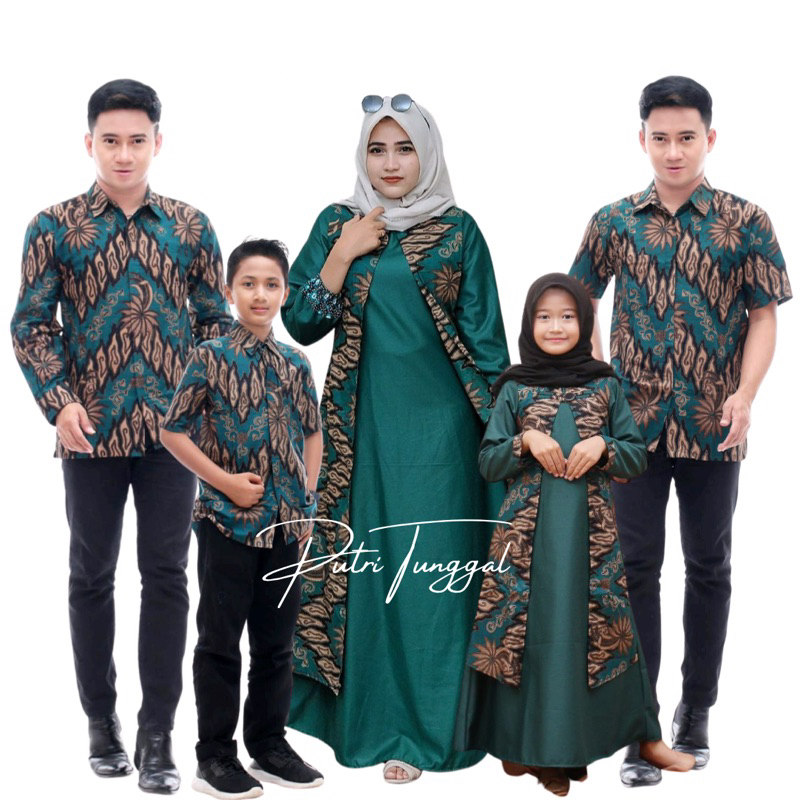 [FREE HIJAB] Batik couple keluarga elizia mega mendung hijau botol batik mix toyobo premium couple f