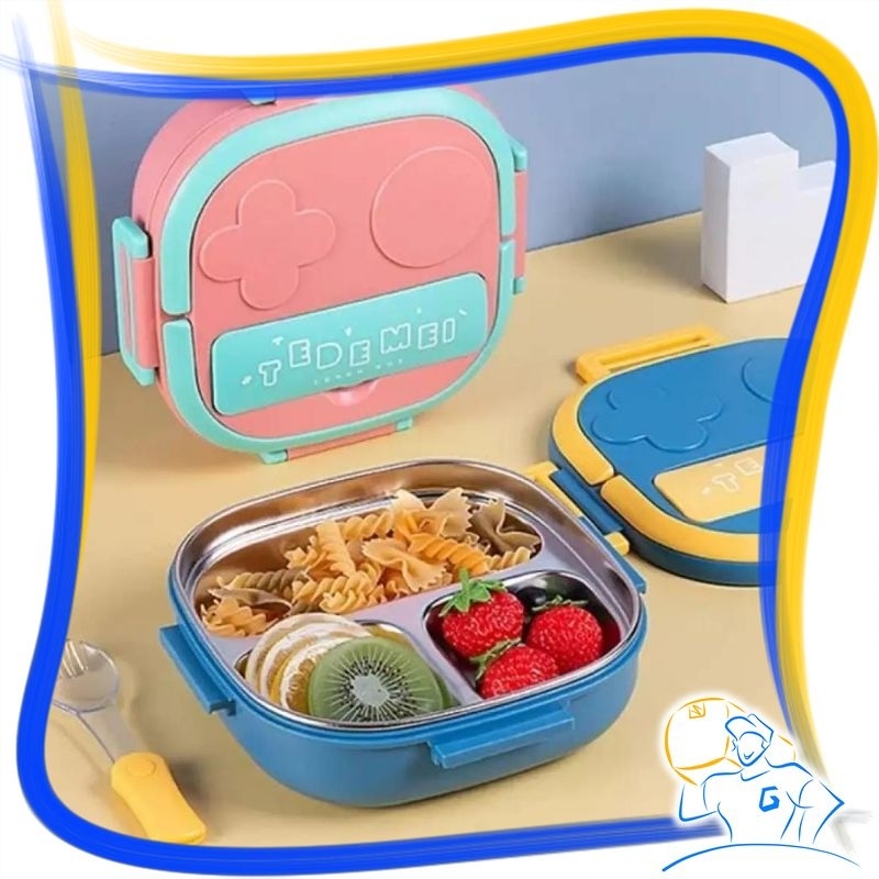 Kotak Makanan Tedemei Bento Lunch Box Set Free Sendok Garpu BPA Free