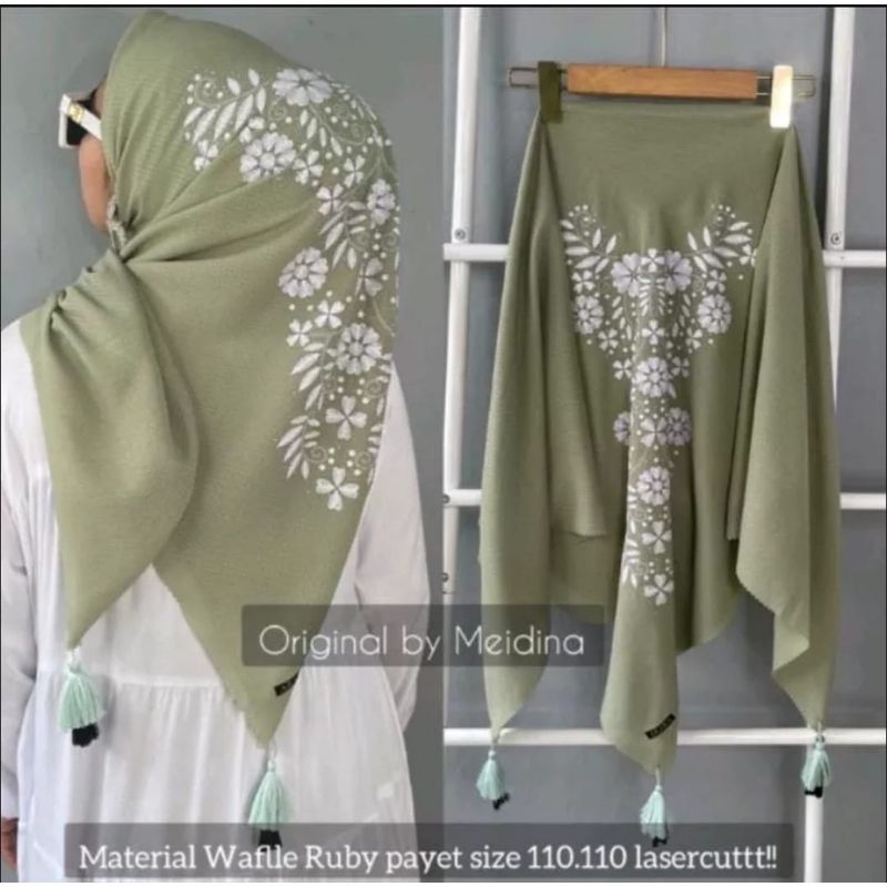 COD segi empat waffle tasel BORDIR MEWAH / segi empat hijab mewah viral/ krudung
