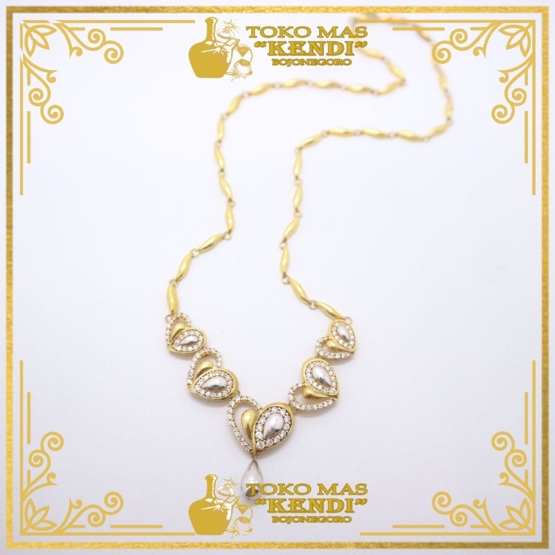 Kalung Necklace 8K / 375 UBS love teardrop emas Gold kombinasi WhiteGold