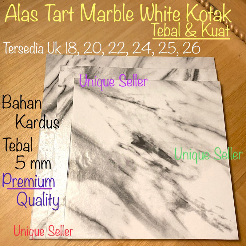 Alas Kue Tart Kotak Marble White / Alas Kue Tart Kotak Marmer Putih / Tatakan Kue Tart Kotak Motif Marmer / Tatakan Kue Tart Kotak Motif Marble / Cake Board Marble Putih / Cake Board Kotak Marmer Putih