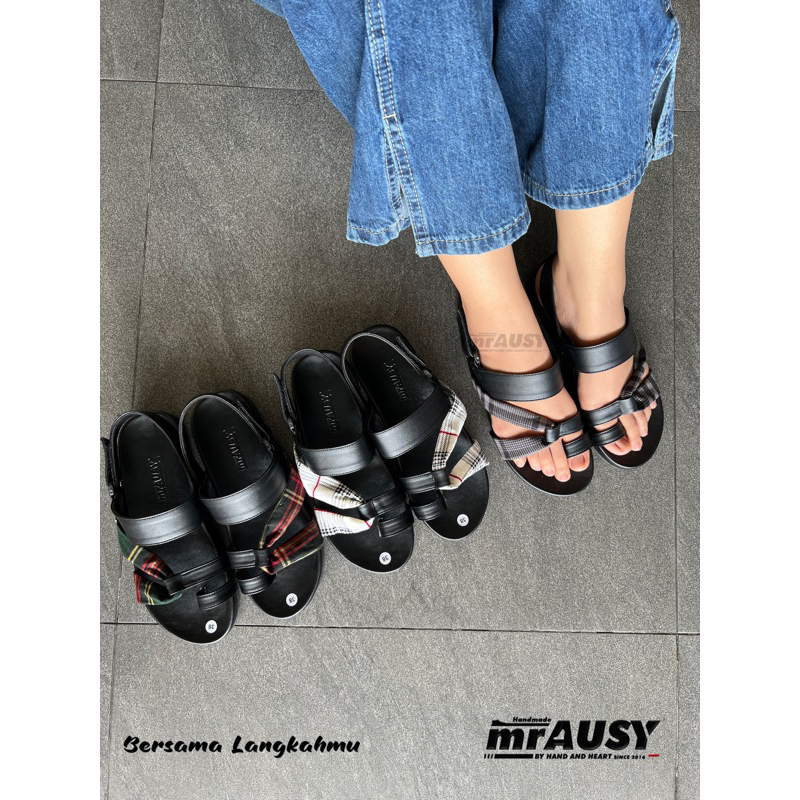 Sandal Selop Wanita Cewek Casual mrAUSY Silang Kain Motif Kotak