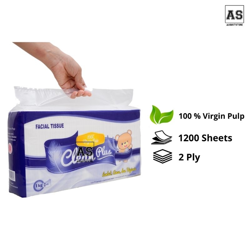 Tisu Tissue Facial Clean Plus 2 Ply 1000 Gram