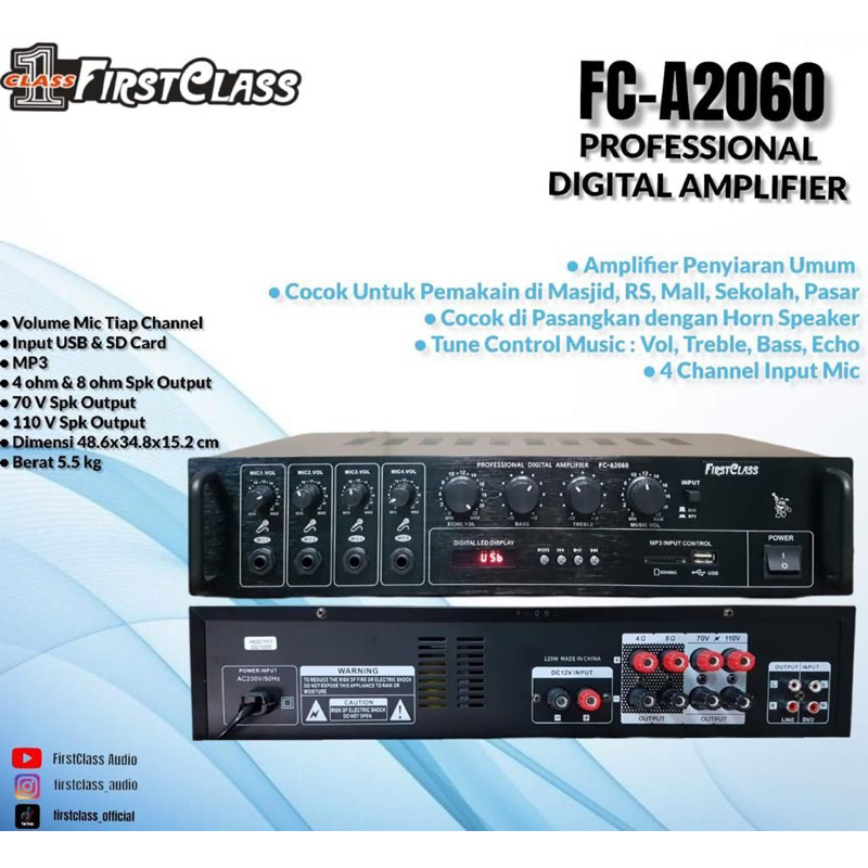 Amplifier Firstclass FC A2060 Original Ampli Masjid FC A 2060