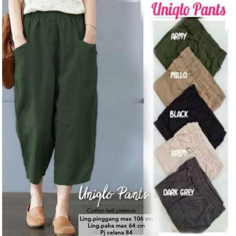 CELANA KULOT KATUN PREMIUM UNIQLO PANTS BAHAN COTTON TWILL STRETCH IMPORT