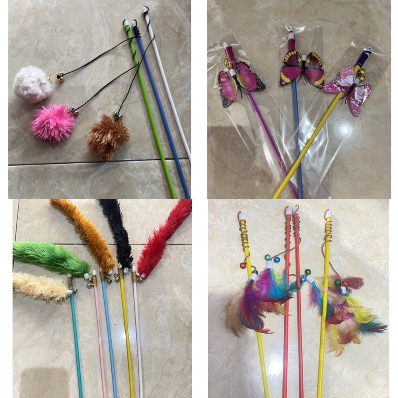 MAINAN KUCING BULU, STIK TOYS, STICK TOYS TONGKAT KUCING DENGAN KERINCING LONCENG