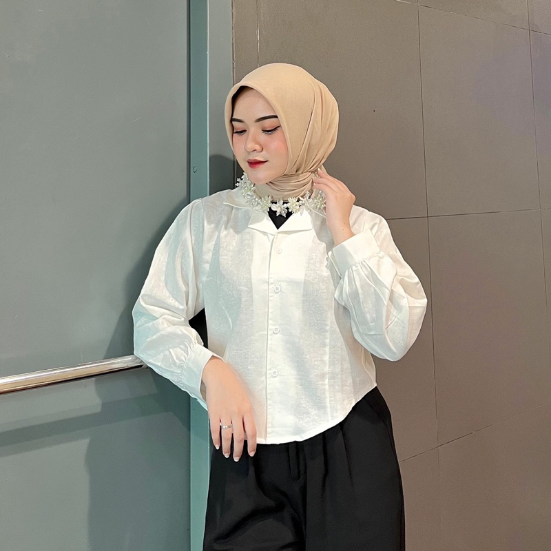 Alya Shirt Kemeja Crop Katun Linen By Vitafa