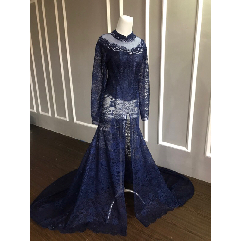 Kebaya navy full payet mutiara wedding gaun dress pengantin