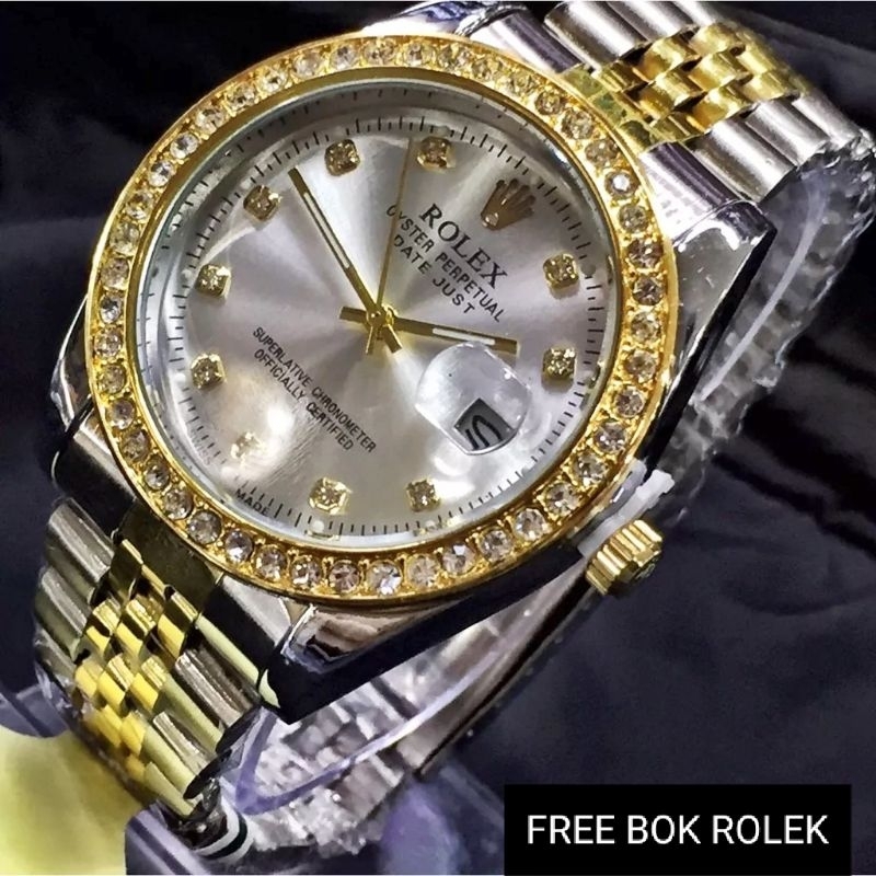 (Bisa bayar dirumah) Jam Tangan Pria Rantai  Rolex 8801 Case permata Tahan Air