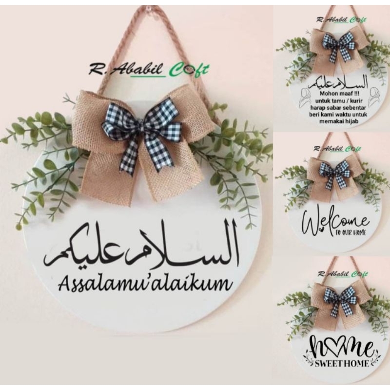 Hiasan dinding bulat Assalamualaikum Free pita dan bunga
