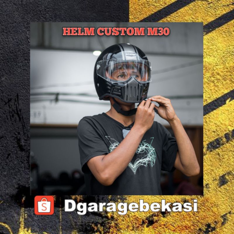 HELM CUSTOM M30 HITAM Motif cc helmet Cakil Vigano classic Vintage Retro hbc Helm Motor Custom Japst