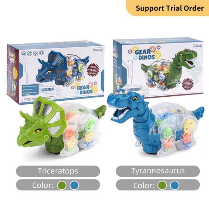 Mainan Anak Triceratops Gear Dinos Transparan Lampu dan Musik