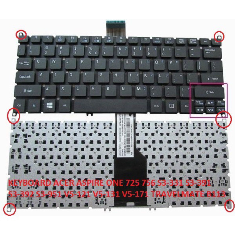 Keyboard Laptop Acer Aspire One B113 725 AO725 756 AO756 V5-121 V5-131 V5-171 V5-132 hitam