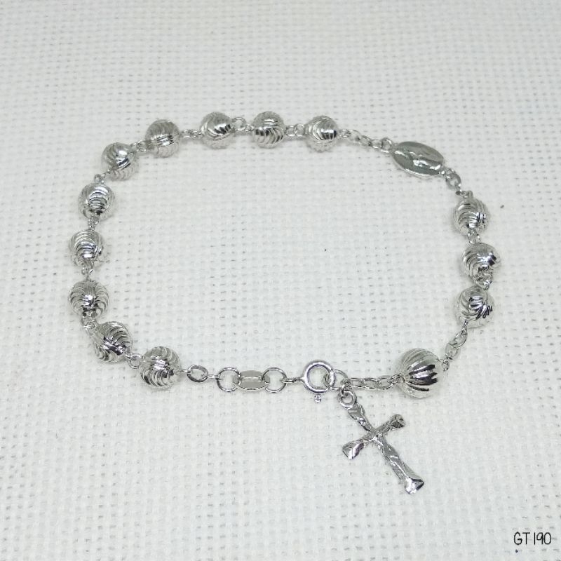 Gelang Tangan Rosario Dewasa Perak Asli 925 Lapis Mas Putih - GT190