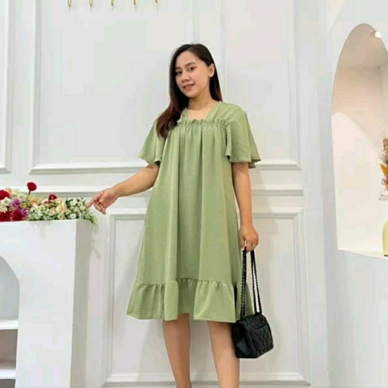WILONA DRESS CRINGKLE KERUT DADA PENDEK/DRESS CRINGKLE/DRESS PENDEK/DRESS KERUT DADA