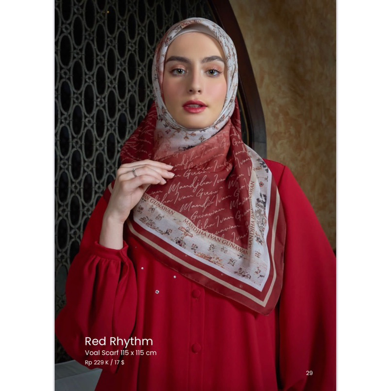 Red Rythm Scraf Mandjha Hijab Segi Empat Ivan Gunawan Original | NEW COLLECTION IDUL FITRI 2023