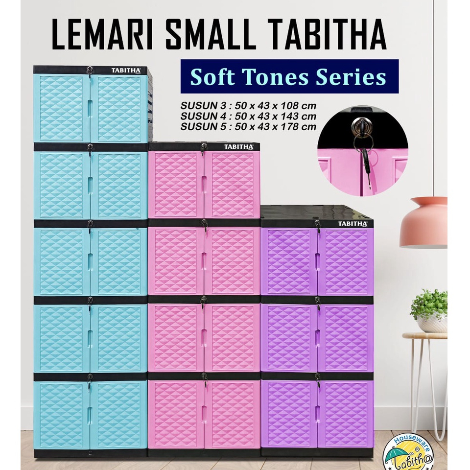 Termurahh!!! Lemari Pakaian Lemari Plastik Lemari Baju Tabitha FULL KUNCI Soft Tones Susun 2,3,4,5