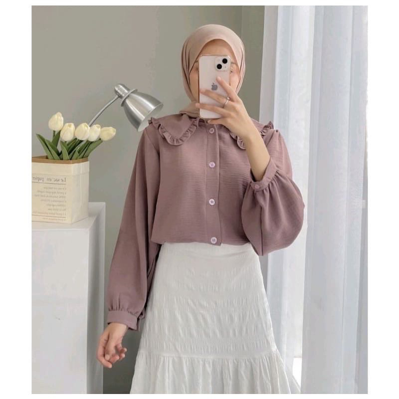 DERA BLOUSE CRINCLE /Atasan Kemeja Polos Bahan Crincle Termurah Terbaru