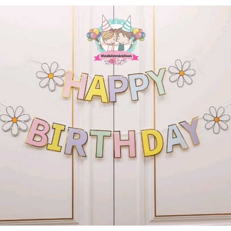 Jual WINDBLOWN BANNER FLAG PASTEL DAISY FLOWER FOR HBD BIRTHDAY GIRL