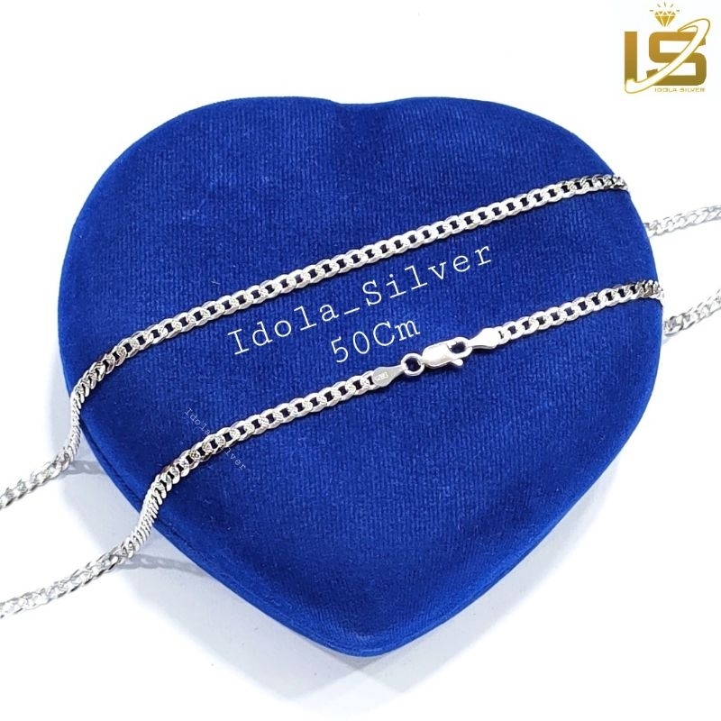 KALUNG PERAK ASLI PRIA WANITA LAPIS EMAS PUTIH MODEL RANTAI GEPENG/SISIK NAGA UKIR - Kalung Anti Kar