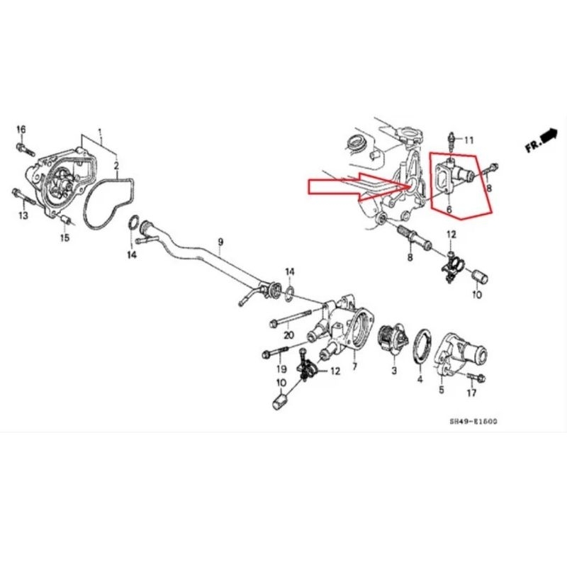 WATER OUTLET CIVIC LX GRAND NOUVA 1988 1989 1990 1991