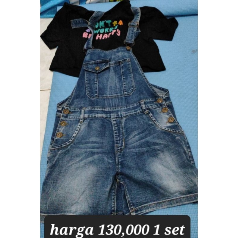 Overall Jeans Monyetan + kaos