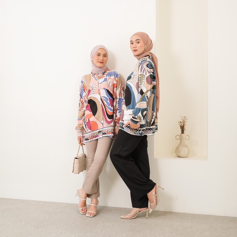 GZA-028 | Atasan Kemeja Wanita Rayon Pattern | Atasan Kemeja Wanita Tunik Motif  | Atasan Kemeja Wan