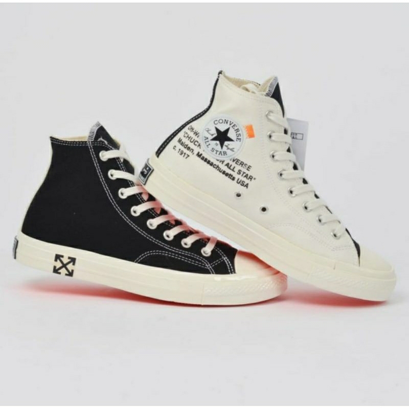 Sepatu Converse 70s High Egret x Off White black white premium original import