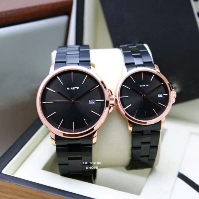 [READY STOK]Couple Terlaris Mirete Original Anti Air Fitur Tanggal Aktif Tali Rantai stainliss stell - Jam Tangan Pria/Wanita Simple Dan elegan - Jam Tangan Couple kekinian Terlaris  - Jam Tangan Pria Kasual Analog Import Mewah Bisa Cod