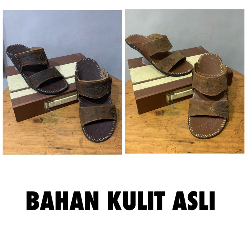 Sandal japit pria bahan kulit sapi asli model ban dua h2