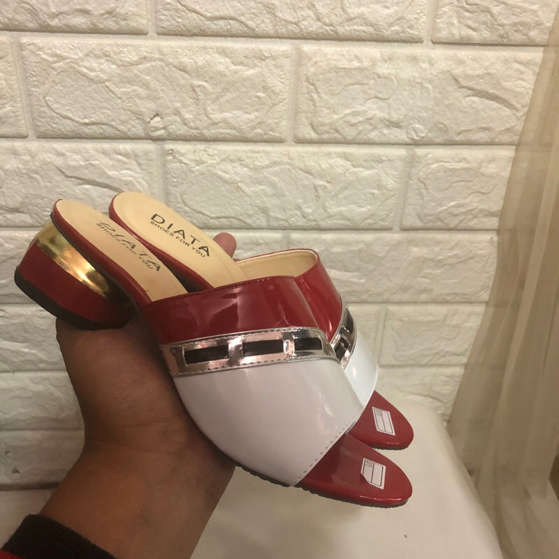 dts shop sandal wanita heels bulat dua warna gaya 2023