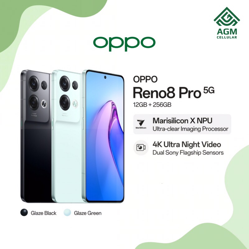 OPPO RENO 8 PRO 5G RAM 12GB/256GB (Glaze Black & Glaze Green)