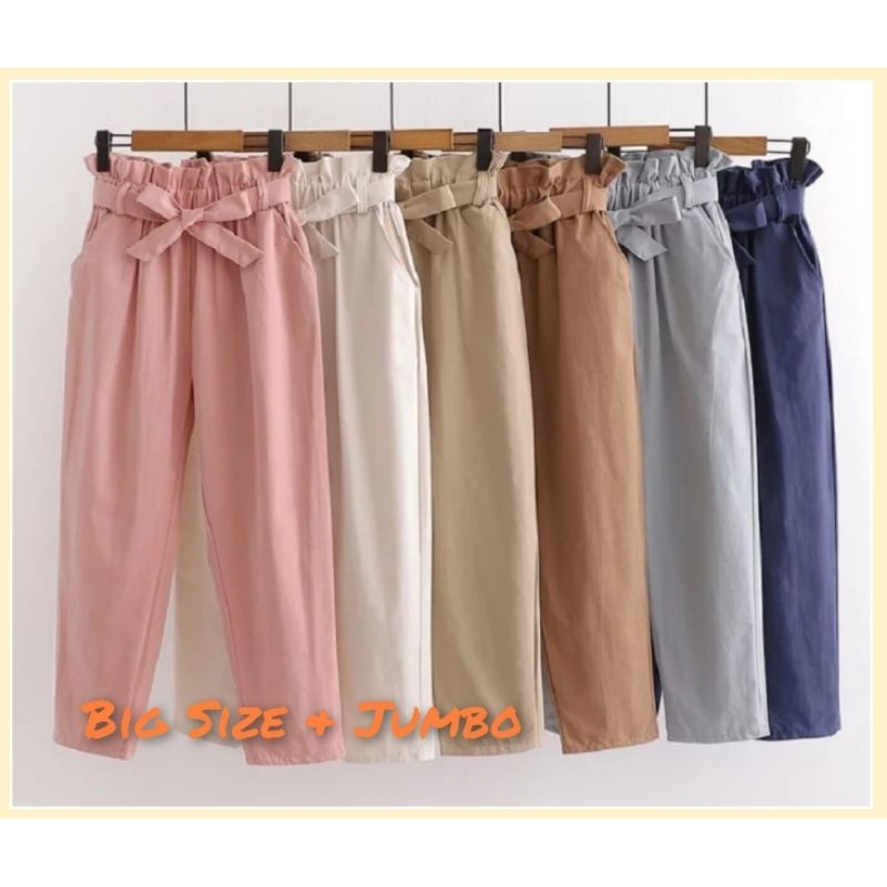 PROMO CELANA JUMBO!! Big Dini Linen Pants HIGHWAIST CELANA BAHAN LINEN WANITA TERLARIS KEKINIAN