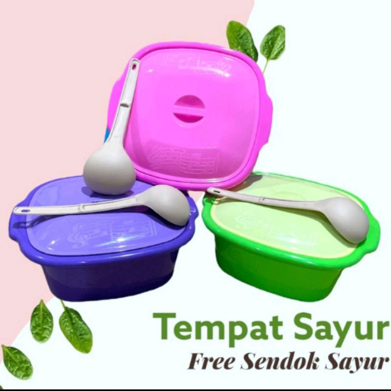 Kotak Wadah Sayur MELODY Plastik / Tempat Sayur Bonus Sendok Sayur / Wadah