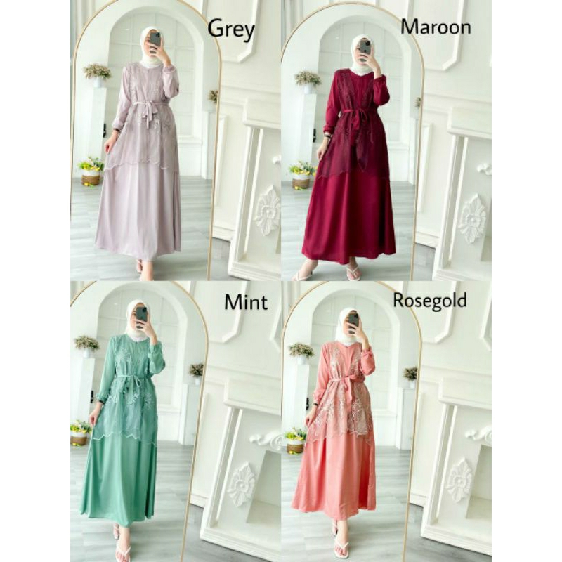 LAVINA MAXI DRESS gamis silk pesta brukat -+(ld100 pjg 135)