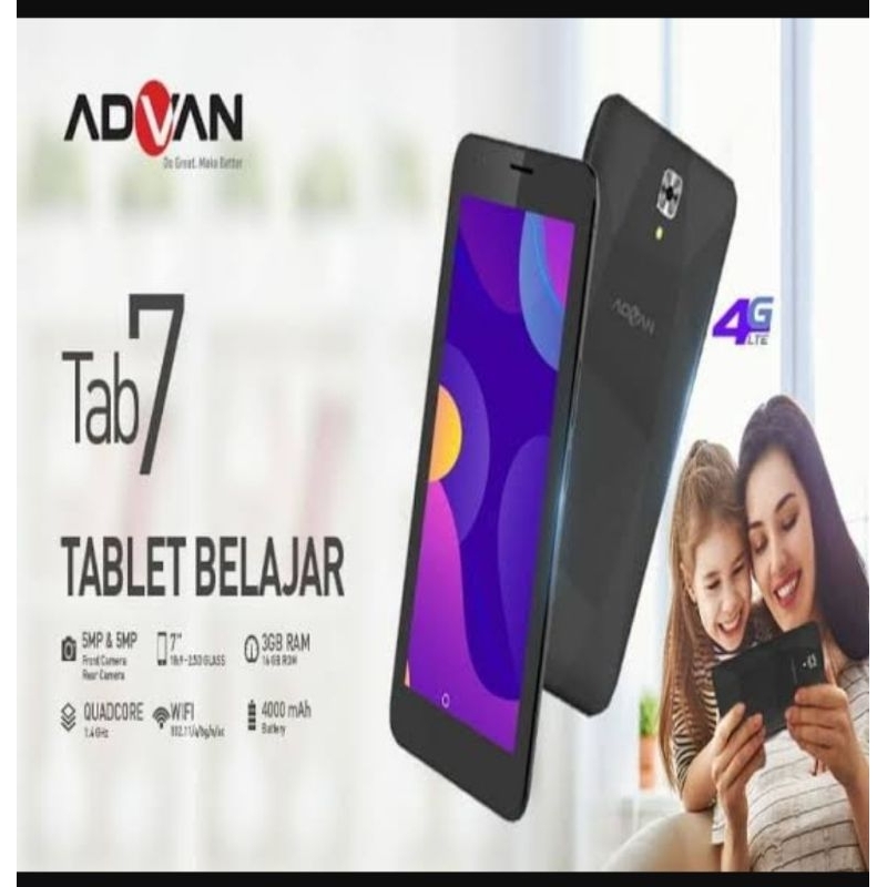 Tablet Advan tab 7 belajar/E1C 4G, ram 3gb internal 16Gb/32Gb android 9.0 normal preloved