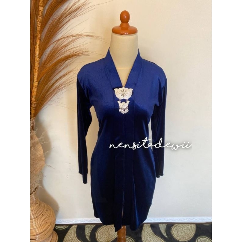 Kebaya Kartini (Leher V), Body Panjang - Warna Navy