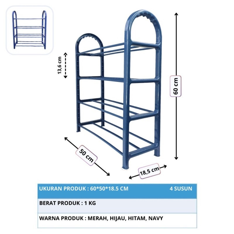 Rak Sepatu 4 Susun Plastik Minimalis / Rak Sendal Serbaguna Portable