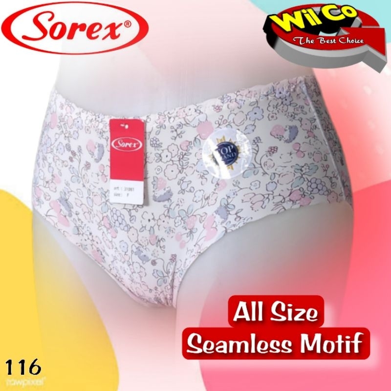 K116 - (Harga Per 1 Potong) CELANA DALAM WANITA DEWASA PAKAIAN WANITA PAKAIAN DALAM SOREX SEAMLESS MOTIF FREE SIZE BB 50 - 60