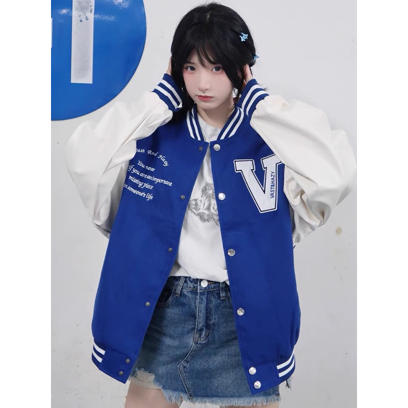 ready stock // V Haxy Varsity Jacket • saveyourself.first basketball jacket baseball bahan kulit bor