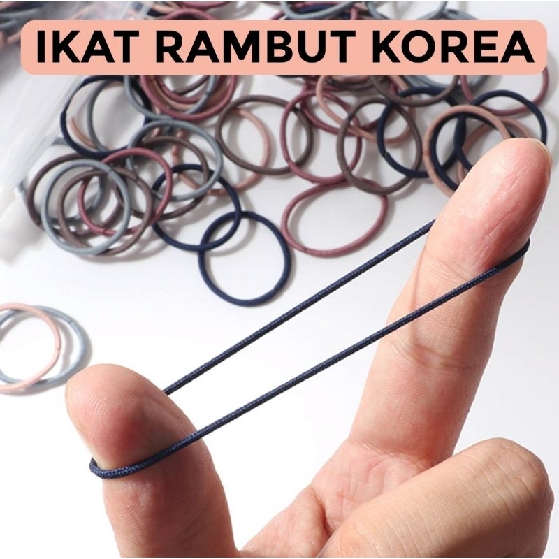 [ISI 100PCS] Ikat Iket Rambut Korea Polos Elastis Gaya Korea Wanita / Karet polos / Free Pouch / Warna Mix