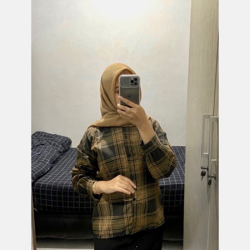 PROMO KEMEJA KOTAK KOTAK / KEMEJA WANITA / KEMEJA LENGAN BALON / KEMEJA GUILEN PREMIUM( BISA COD) by