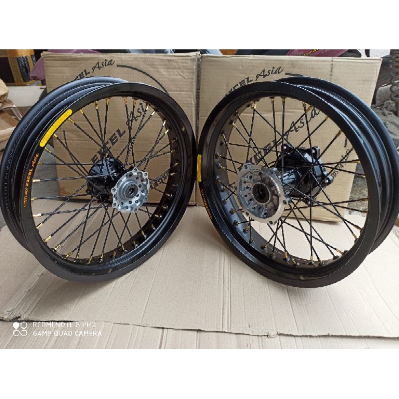 Paketan Velg Supermoto KLX DTRACKER Velg Excel Asia 300 350 17 Tromol jari jari sudah stel